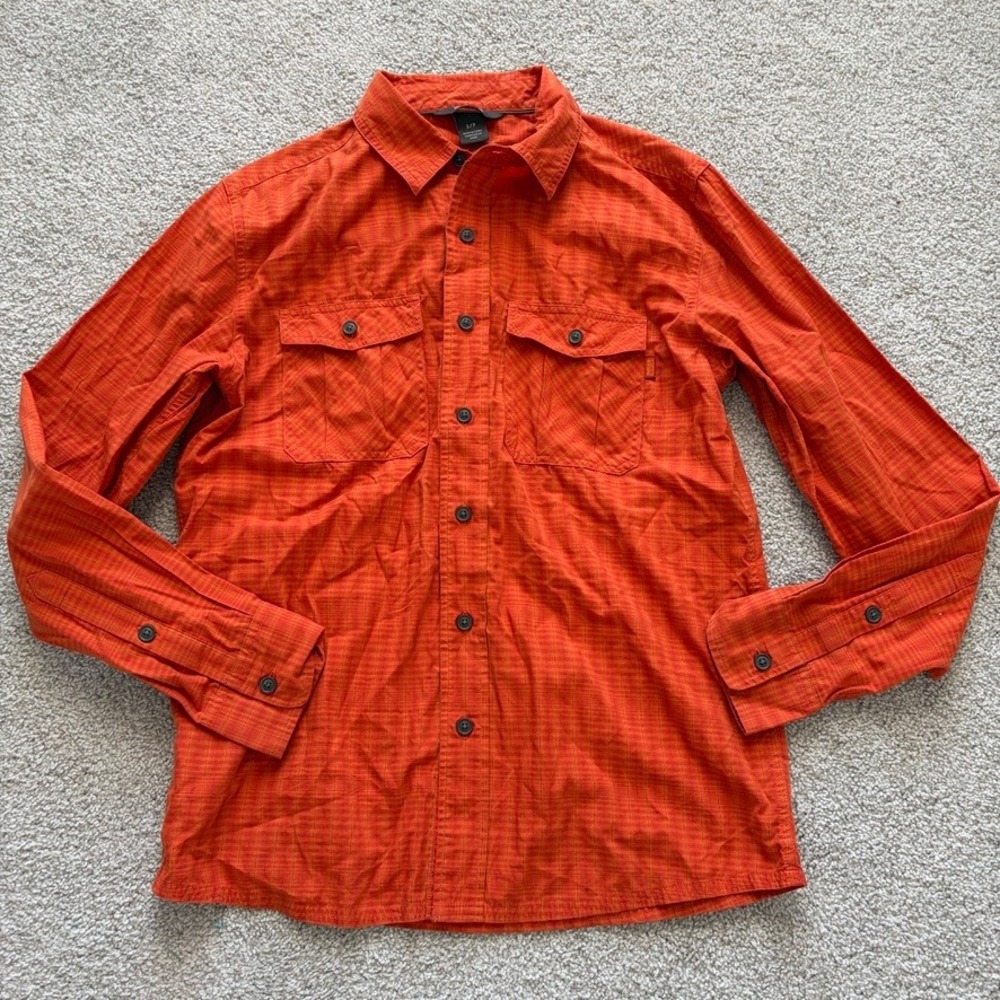 Outdoor Research Button Up Shirt Mens S Orange Plaid Two Pocket Gorpcore Hiking